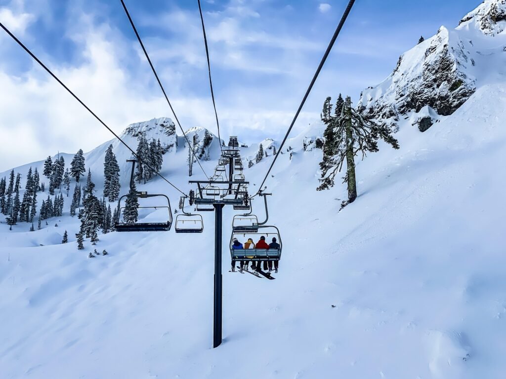 Chairlift at a snowy ski resort near the cabin.
